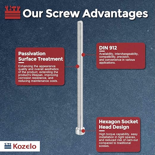 Kozelo 5pcs Socket Head Cap Screws - [M6-1 x 150mm] 304 Stainless Steel Allen Socket Drive for Electrical Motor 3D Printing Fan Engine Replacement Use, Silver