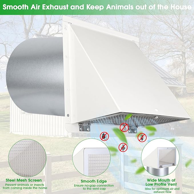 JYINCPED 10 Inch Hooded Wall Vent with Screen and Damper,Galvanized Steel Exterior Wall Exhaust Vent Cover Cap for Kitchen Range Hood Duct Ventilation Outside Air Exhaust Applications,White