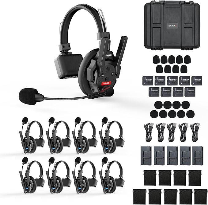 SYNCO XTALK XPRO Wireless Communication Headset System, 9 Person Full Duplex 2.4GHz Wireless Headsets with 24H Battery Life 500m/1640ft Noise Reduction, Xtalk-Xpro9-intercom-communication-headset