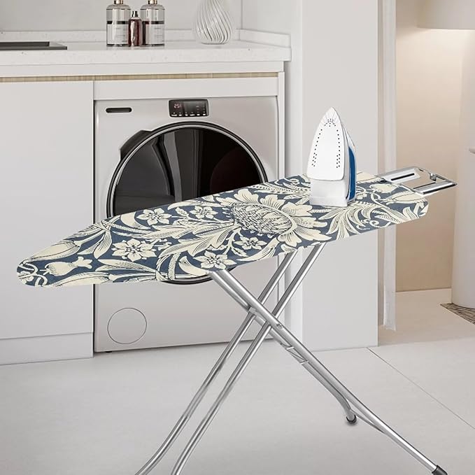 ZCFYGDX William Morris Art Floral Ironing Board Cover Decor, Resist Scorching & Staining, Easy Install Resistant Elastic Edges,3 Nylon Buckle Fasteners Straps,Relaxing Breathable Ironing Experience XL