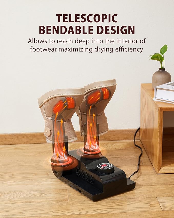 FORLIM [Upgraded Temperature Control] Boot Dryer for Work Boots - Shoe Dryer with 24-Hour Delay Timer, Portable Glove Dryer & Boot Warmer, Automatic Shut-Off Timer, Folding Design, Smart Panel, Black