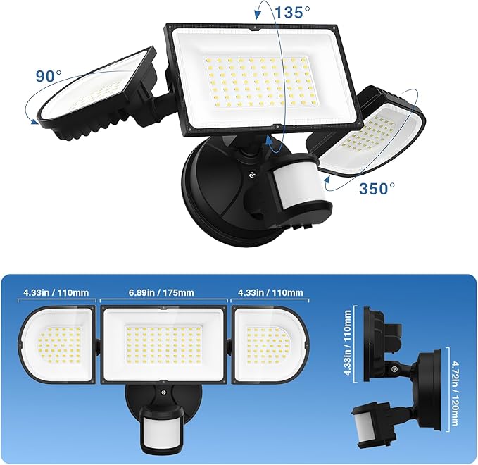 SZPOWER 150W Motion Sensor Lights Outdoor for Outside, 15000LM LED Flood Lights Outdoor Wired Dusk to Dawn, Exterior Security Floodlight Fixture Waterproof IP65, Outdoor Lighting for House, Garage