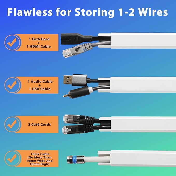 YCLYC Wall Cable Hider Kit, 116in TV Wire Hider for Wall, Paintable Cord Hider Wall, Cord Organizer Hide 1-2 Cords Wall Mounted TV, Wire Cover for Wall, Cord Concealer 7XL16.5 W0.86 H0.43in, White