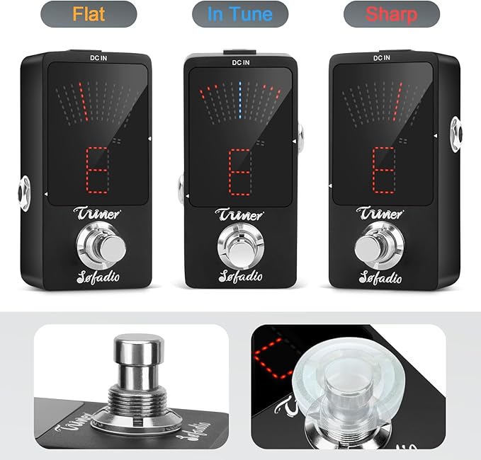 Sofadio Tuner Pedal, Chromatic Guitar Tuner Pedal with Pitch Indicator for Electric Guitar and Bass True Bypass (Power supply not included)