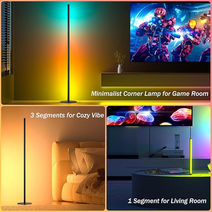 Eastfine Corner Floor Lamp, RGBWW IC Corner Lamp with APP and Remote Control, LED Floor Light with 16 Million DIY Colors, Color Changing Ambient Light for Living Room, Bedroom, Gaming Room
