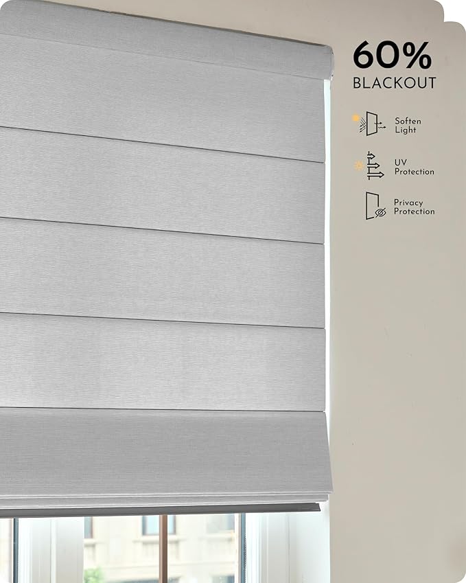 Graywind Smart Roman Shades Compatible with Alexa Google WiFi Hardwired Automatic Blind Remote Light Filtering Plain Fold Soft Roman Window Shades for Windows Doors, Custom Size (Matelasse Grey)