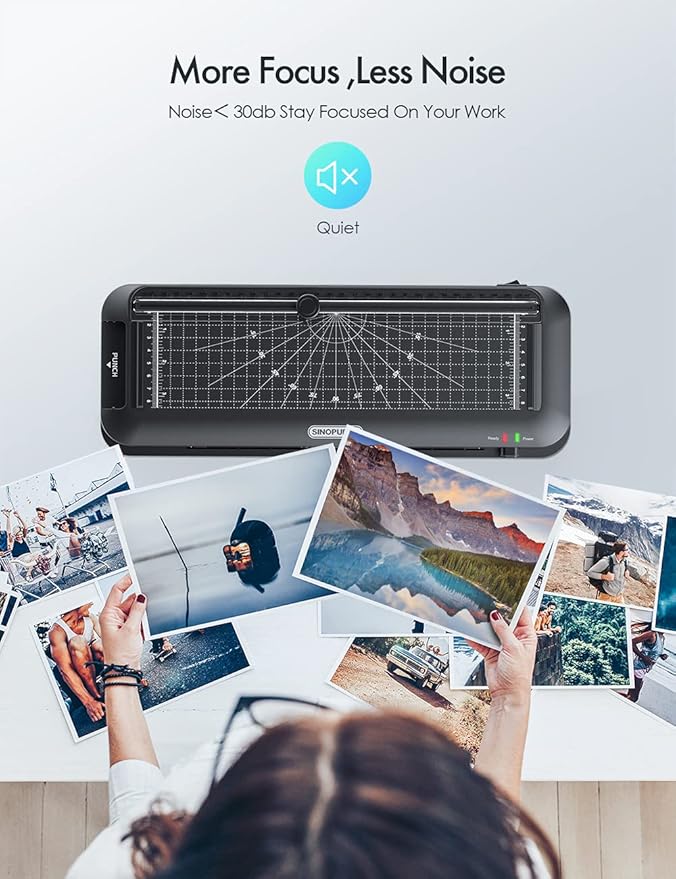 SINOPUREN 9-Inch Laminator Machine, Fast 3-Min Warm-Up, 3-in-1 Thermal Laminator with Built-in Paper Trimmer, 2-Hole Punch, Corner Rounder, Includes 10 Pouches, Ideal for Home, Teachers & Office
