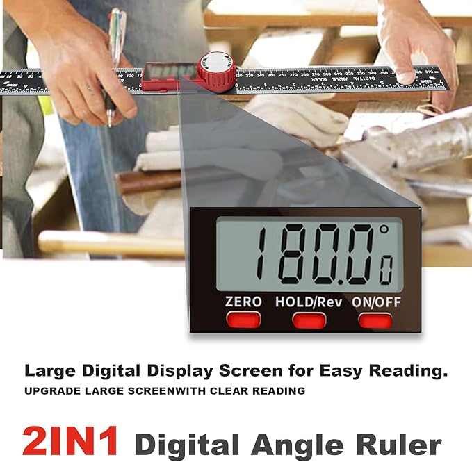 NORTOOLS Digital Angle Finder, 7 inch /200mm T-Bevel Protractor Ruler,Horizontal Vertical Bubble levels with Large LED Screen, 0-360° Measuring Tool,Suitable for Woodworking/Construction/DIY ﻿