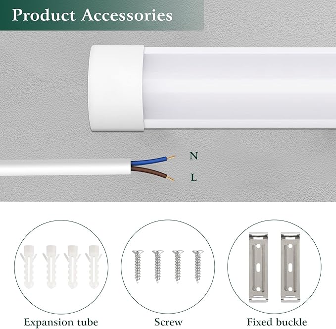 colmeguna 2 Packs 4FT LED Batten Light, Ultra-Thin Slim Ceiling Surface Mounted Light, 40W, 4000K, IP20, LED Ceiling Lamp for Garage, Shop, Hallway, Office, Market