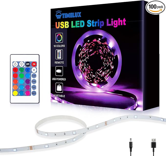 Timelux TV LED Backlights, 10ft LED Strip Lights Behind TV USB Operated Color Changing for 46-65 Inch TV RGB 5050 LED Tape Lights with IR Remote Controller and Dimmable