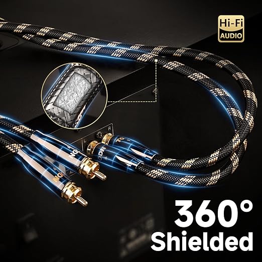 TODN Audiophile RCA Cables with OCC-Core and Dual Shielding Male to Male RCA Stereo Cable Car Audio for Turntables/CD/DVD Players (4.9ft/1.5m, 1 Pair)
