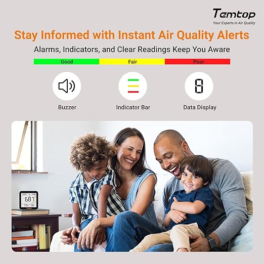 Temtop CO2 Monitor Indoor Air Quality Monitor 3 in 1 CO2 Meter(Temperature, Humidity and CO2), 180 Days Standby Time