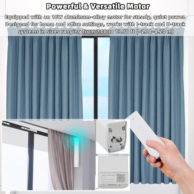 Lemoeyes Electric Curtain Track, Retractable Motorized Curtains Rod From 7-13.78ft, Automatic Curtain Opener with controller/Voice Control, Smart Curtains System for I-Rrail and U-Rail (For 7-13.78ft)