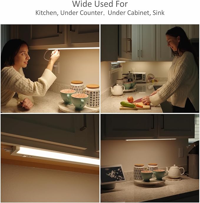Leetdud Under Cabinet Lighting Plug in or Hardwired Built-in Dimmer, 24 Inch 12W, 5CCT 2700/3000/3500/4000/5000K, Linkable Counter Lights for Kitchen, ETL Dimmable LED Light Fixture, White
