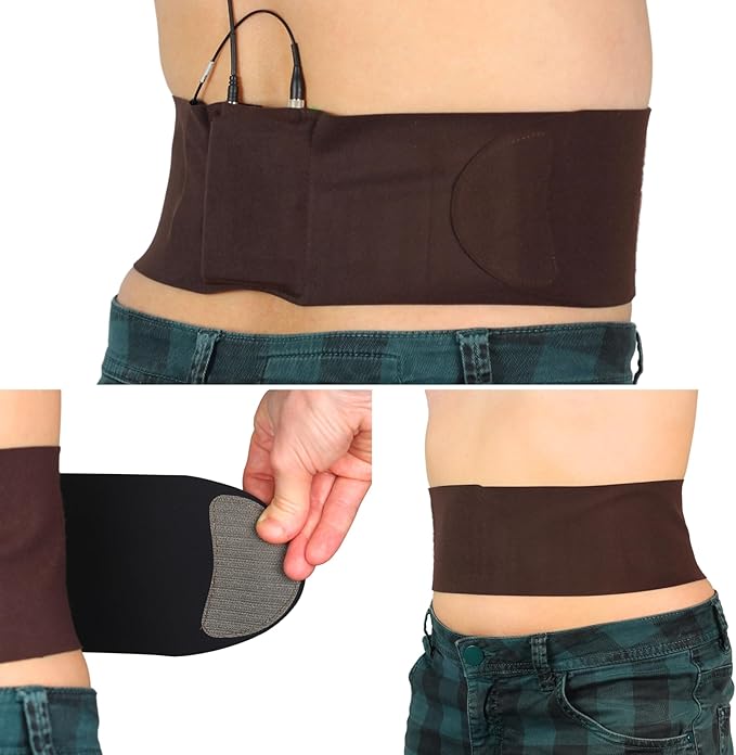 URSA Waist Strap - Ultra Slim, Breathable & Stretchy Microphone Transmitter Straps. Compatible with Most Transmitter/Receivers (Brown, Medium Waist - Big Pouch)