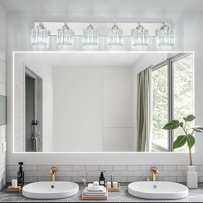 FDPBY Modern Vanity Light 6-Lights Brushed Nickel Vanity Light Crystal Bathroom Wall Light Bathroom Light Fixtures