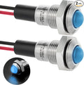 ZGSZJHF UL Listed Mini Indicator Light 8mm 0.31" Waterproof Domed Metal Stainless Steel Signal Lamp 12V-24V DC/AC Red and Green LED Light with 140mm Wire