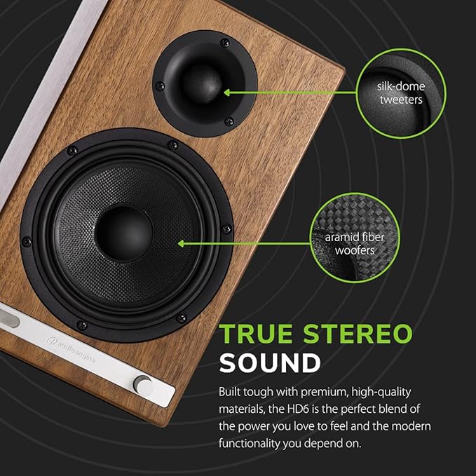 Audioengine HD6 Premium Powered Bookshelf Speakers | 150W Audiophile-Grade Bluetooth 5.0 Speakers with aptX HD | 24-Bit DAC | Real Wood Veneer