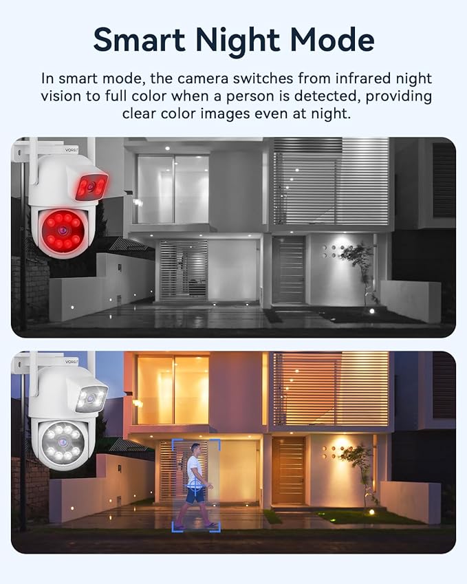 VORGUT Security Camera Outdoor Wireless, Dual Lens 2K (3MP+3MP) 355° PTZ Home Security WiFi Camera Outside Surveillance Indoor, 2.4G WiFi, PIR Human Detection, Auto Tracking, Color Night Vision, White