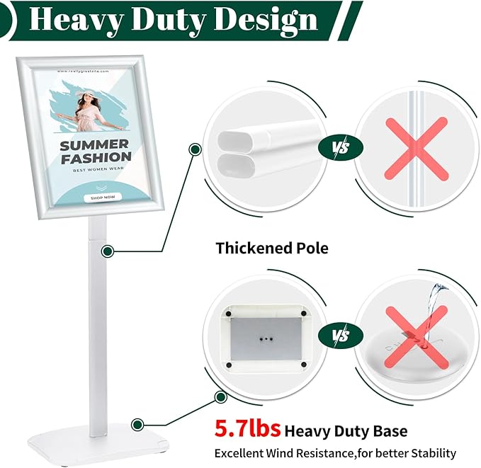Mutualsign 3Pcs Heavy Duty Pedestal Sign Holder for Display, 11 x 17 inches Adjustable Floor Standing Sign Holder with Weighted Base , Sign Stand for Indoor/Outdoor Advertising，Silver
