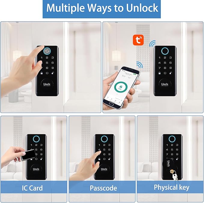 UMIK UMIKSMART Fingerprint Door Lock with Handle Set, Keyless Entry Smart Door Lock, Electronic Keypad Deadbolt Locks, App Control for Front Door, Home (Matte Black in Zinc)