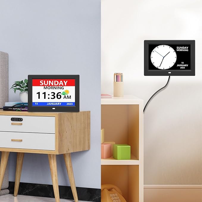 LXBYJKJ 11 Inch Digital Clock with Day and Date for Elderly Alzheimer's Clock Customizable Alarms 3 Display Modes Large Font Alarm Clock for Seniors Auto DST