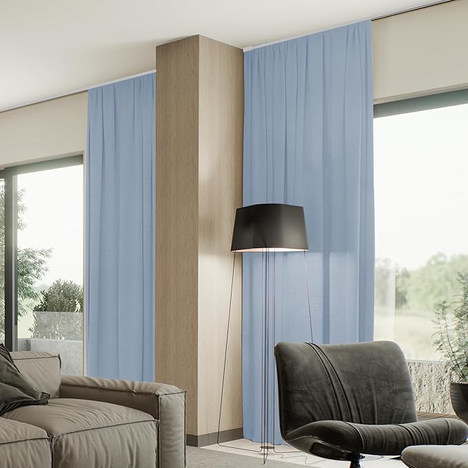 SmartWings Automatic Curtain Opener with Drapery, Motorized Vertical Blinds with Remote, Electric Closet Doors Sliding Panels Compatible with Alexa Google Homekit, 93% Blackout Greyish Blue
