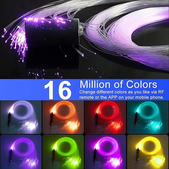 Car Use Starlight Headliner Kits, AZIMOM RGBW 6W Fiber Optic Star Ceiling Light Kit 450pcs 0.03in 9.8ft, Bluetooth/APP & Sound Activated Sensory Music Mode Home Roof Ceiling Decor