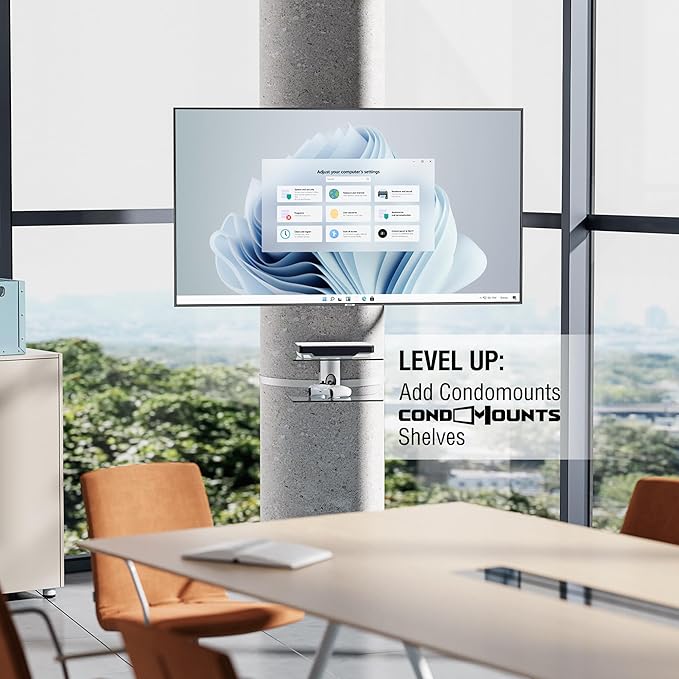CondoMounts CLMTVA1044 Full Motion Large Pillar TV Mount | Column | Round & Square TV Post Mount | NO Drill | Holds 80lbs | Fits 32-in. to 70-in. TVs | Fits Pillars 8-in & Wider | White Strap