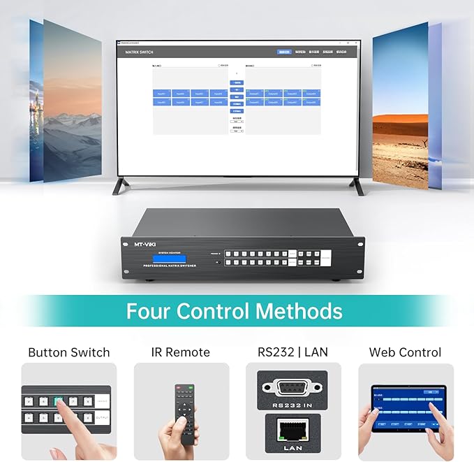 MT-VIKI 8 in 24 Out HDMI Extender Matrix 8x8, 4K60Hz Over CAT6 Ethernet Cable, with 8 POC Receivers, Web GUI, RS232, Up to 230FT (70m)