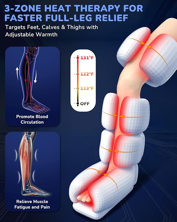 Musugy Leg Massager with Heat and Compression : Sequential Compression Boots with 6 Modes,9 Intensity and 3 Heat for Circulation and Pain Relief - Christmas Birthday for Mom, Dad, Athletes, Gym
