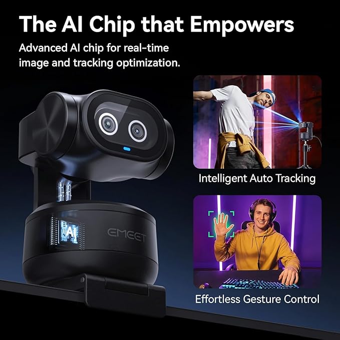EMEET PIXY Dual-Camera AI-Powered PTZ Camera 4K with Tripod, AI Tracking, PDAF&AI Autofocus 0.2s, 1/2.55'' Sony Sensor, 3 Mics, Presets, 4K Webcam for Streaming, OBS/Twitch/Switch 2 Compatible