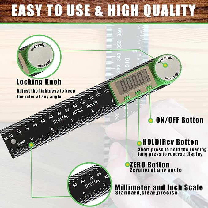 PDDYIER Digital Angle Finder Protractor, 2-in-1 Miter Saw, 7 Inch/200mm ABS Ruler, High Accuracy Measuring Tool for Woodworking, Metalworking, Carpenter, Construction