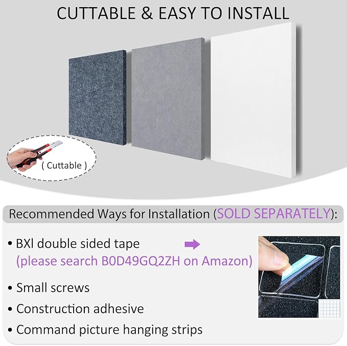 BXI Sound Absorber - 31.5 X 23.6 X 3/8 Inches 6 Pack High Density Acoustic Absorption Panel, Sound Absorbing Panels Reduce Echo Reverb, Tackable Acoustic Panels for Wall and Ceiling Acoustic Treatment