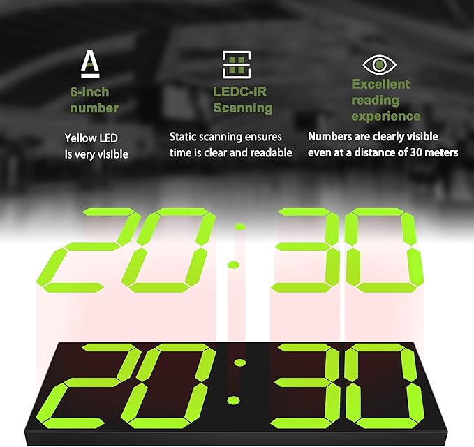 CHKOSDA LED Large Digital Wall Clock, Oversize Digital Clock with 6” Numbers, Remote Control Count up/Countdown Timer Clock, Auto Dimmer, Big Calendar and Thermometer（Yellow