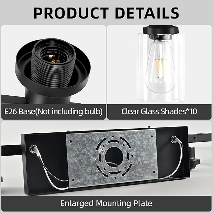 DIKAIDA 10 Light Bathroom Vanity Lights Over Mirror, 65.4inch Black Vanity Lights Fixtures Matte Black Modern Vanity Lights Black Bathroom Wall Lighting for Mirror Bedroom,Living Room