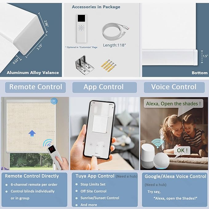 COOLWINDS Motorized Blinds with Remote Cordless Automatic Motorized Shades Custom Blinds for Windows Smart Curtains Compatible with Alexa Google Home(Blackout Linen Soft Dunes,W61 x H72in)