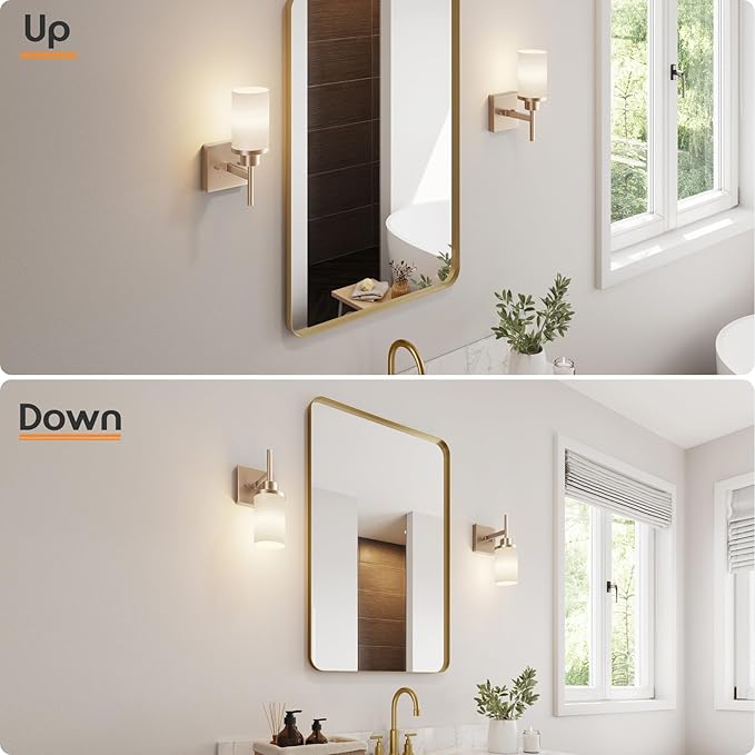 AONEON Vanity Lighting Fixtures with White Frosted Glass Champagne Bronze Wall Lamp Over Bathroom Mirror for Bedroom, Living Room, Washroom Porch T001CPG-L1
