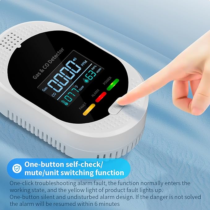 5PCS 4-in-1 Carbon Monoxide & Natural Gas Detectors with Temperature/Humidity LCD Display, Plug in Co Leak Detector Propane Monitor for Home Travel RV Essentials, Sound Alarm Over 85dB