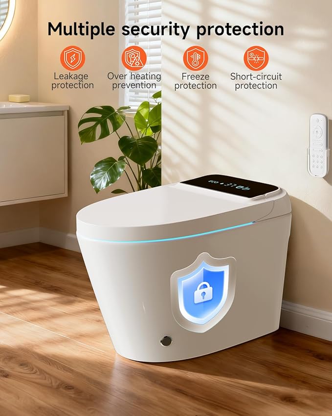 WANSID Smart Toilet with Bidet Built-in and Tankless, Auto Open/Close, Heated Seat, Instant Warm Water & Dryer, Foot Sensor Operation, Elongated One-Piece Modern Toilet for Bathroom, Digital Display