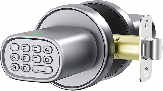 ThorBolt Door Lock Knob with Keypad Keyless Entry Door Knob Electric Coded Indoor Door Knob for Interior Doors Thickness up to 2-1/4", Bedroom, Home Office, Garage, 4xAA Alkaline Battery, M1 Silver