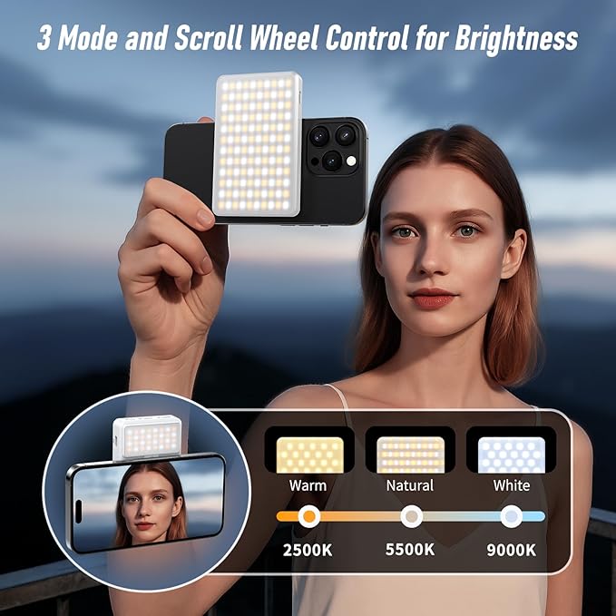 Magnet Phone Light, 160 LED Dual Side Selfie Light Compatible with iPhone Magsafe, 3 Lighting Adjustment Modes, Selfie Lights for iPhone/iPad/Camera/Photography/TikTok/Vlog/Video/Zoom Calls