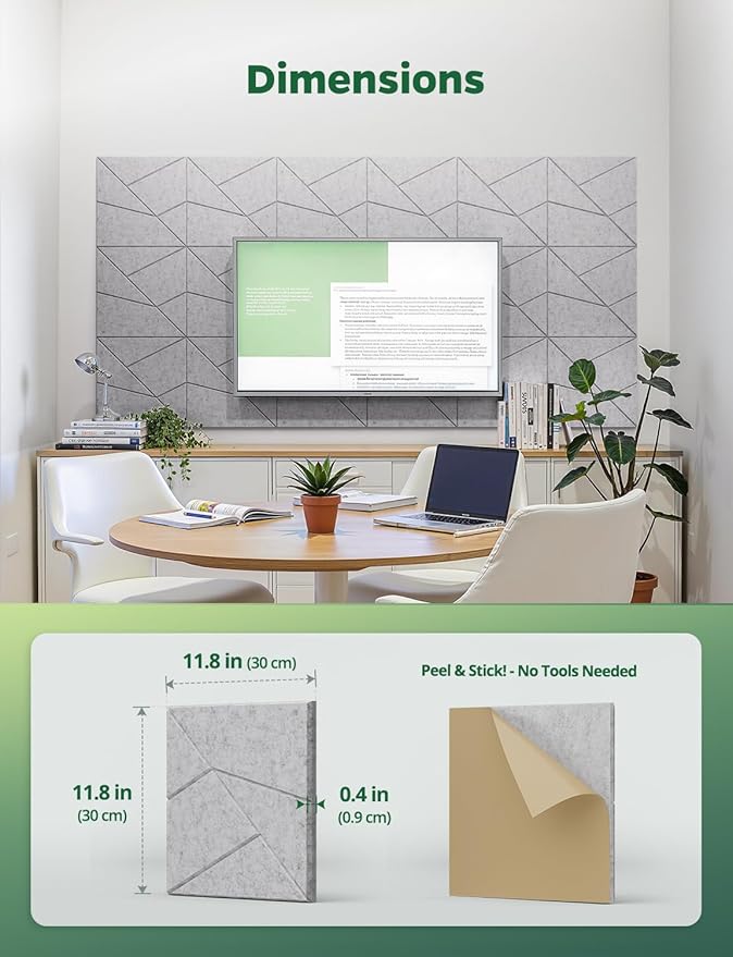 Topnaca 18 Pack Acoustic Panels Sound Absorbing for Wall Home Office, Gary Cut-line Decorative Sound Reducing Art Peel and Stick Ceiling Tiles for Recording Studio Acoustical Treatments Gaming Room