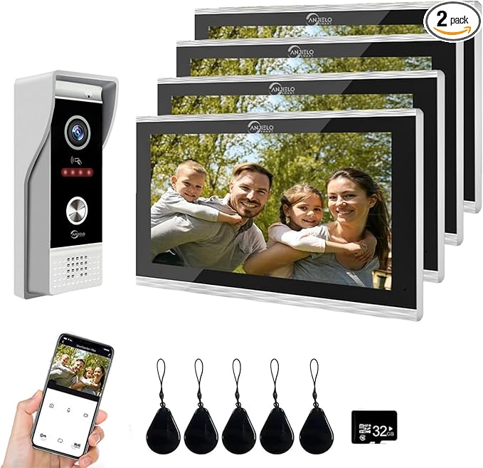 Wired Smart Video Apartments Intercom System,10 Inch Monitors with 1080P Doorbell Camera,3-in-1 Unlocking,TUYA WiFi Door Phone Kits, Ideal for Villas & Homes (1 doorbell + 4 Monitor)