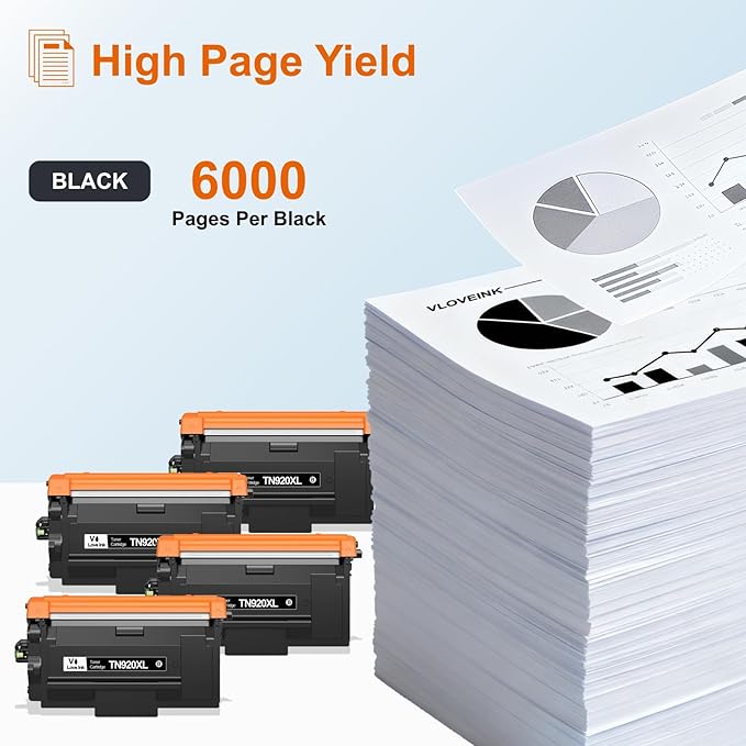 VLOVEINK TN920XL TN920 Toner Cartridge Compatible Replacement for Brother TN920XL TN920 TN920UXXL TN920XXL Work with HL-L6210DW MFC-L5915DW HL-L6210DWT HL-L5210DWT MFC-L5710DW, 4 Pack (with Chip)