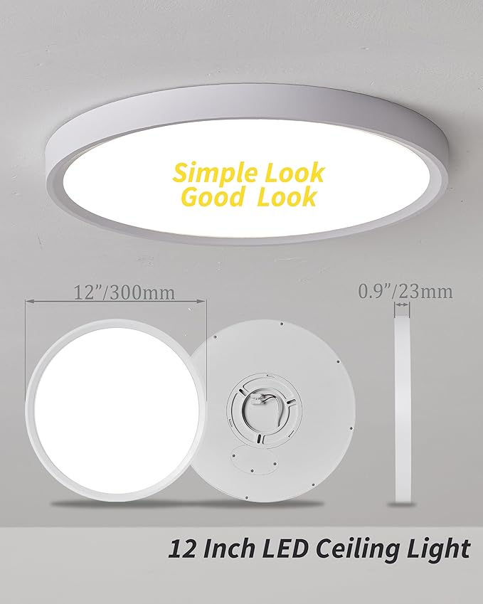 4pack 12 Inch Flush Mount Ceiling Light, 24w Led Ceiling Light, 3000k/4000k/6000k Selectable 2520lm Ceiling Lights, Super Slim Led Light Fixture For Bedroom Kitchen Living Dining Room Office (White)