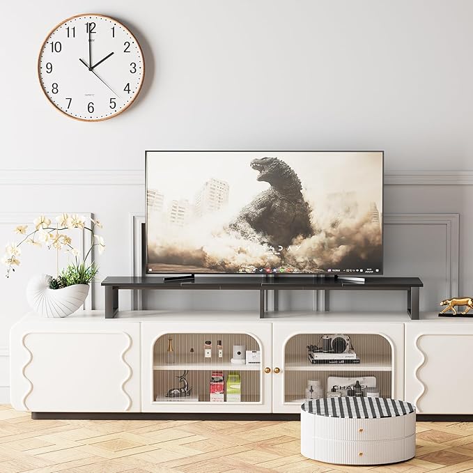 aboxoo 59" Large TV Riser Stand for 32-75 Inch TV, TV Shelf with Steel Legs, Tabletop TV Riser for Home Living Room, Study Office (Black)