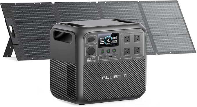 BLUETTI Solar Generator Elite 200 V2 with 200W Solar Panel Included, Portable Power Station 2073.6Wh w/ 4 2600W AC Outlets, 17-Year Lifespan LFP Emergency Power for Home Backup, Power Outages, Camping