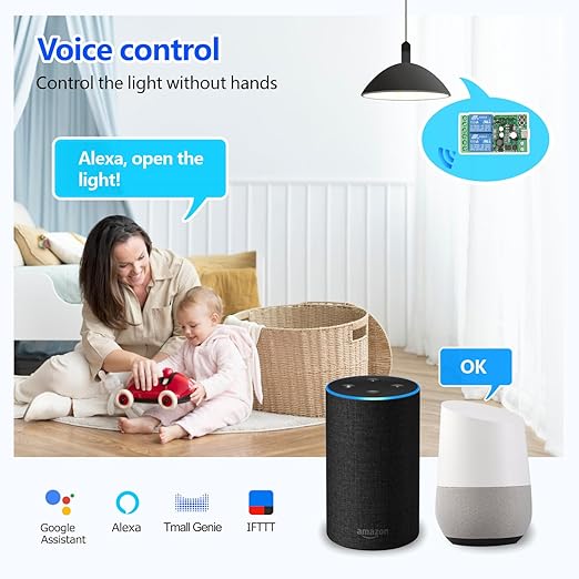 DieseRC 2 Channels WiFi Smart Switch, DC 5V 12V 24V 36V Passive Output Relay Module Ewelink APP WiFi Control Compatible with Alexa/Google Home, Inching/Self-Locking Switch