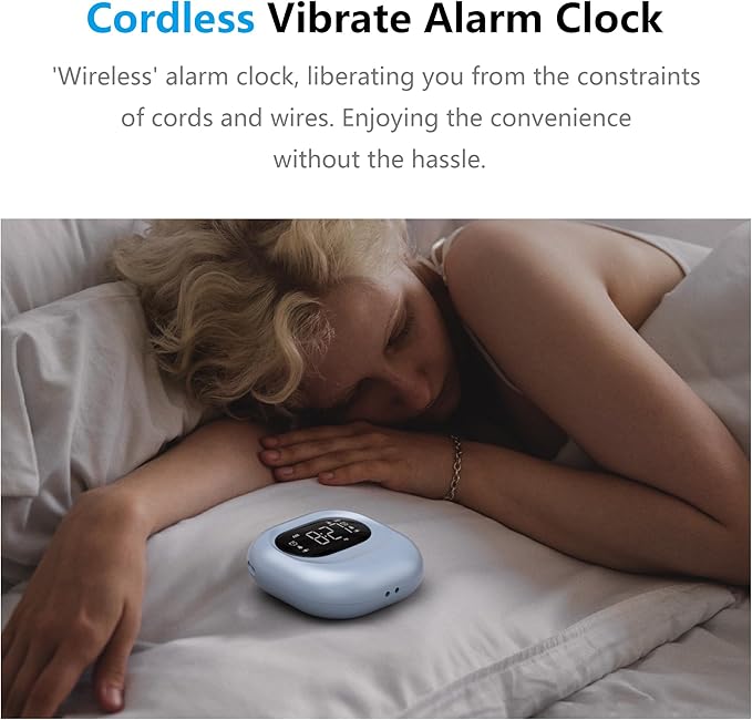 Vibrating Alarm Clock for Heavy Sleepers, Battery Operated Rechargeable Bed Shaker Under Pillow, Wireless,Vibration Adjustable,Wireless, Dual Alarms, Travel Portable Digital Clock for Hearing-impaired